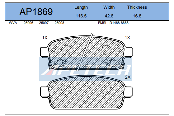 DİSK BALATA ARKA AP1869 ASTRA-J 1.3CDTİ 1.4 1.6 1.7 2.0CDTI ZAFIRA