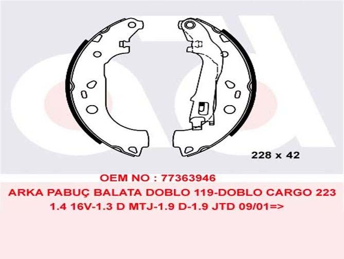 PABUÇLU BALATA 362442B DOBLO 05-  1.9 JTD DOBLO-III 1.6MJTD