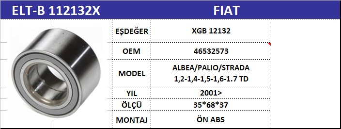 AKS BİLYASI ÖN B112132X AX PALIO-II ALBEA ABSLİ (XGB12132S02P) (35X68X37)
