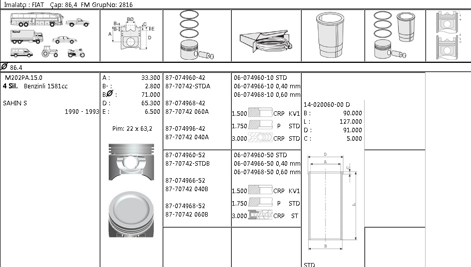 PİSTON SEGMAN 8770742 040 8707496642 86,4 ŞAHİN-S OYUKLU