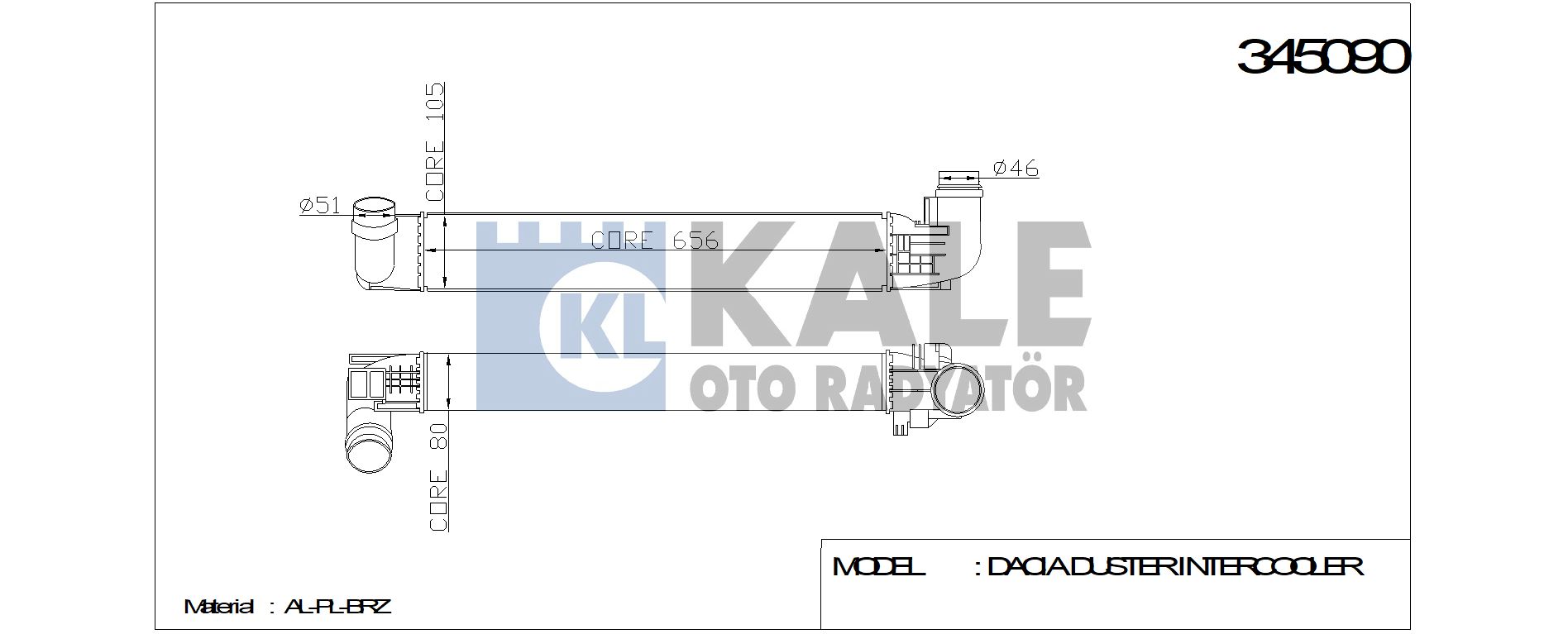 TURBO RADYATÖRÜ 345090 DACIA DUSTER (10-) 1.5 DCI (ALPLBRAZING)