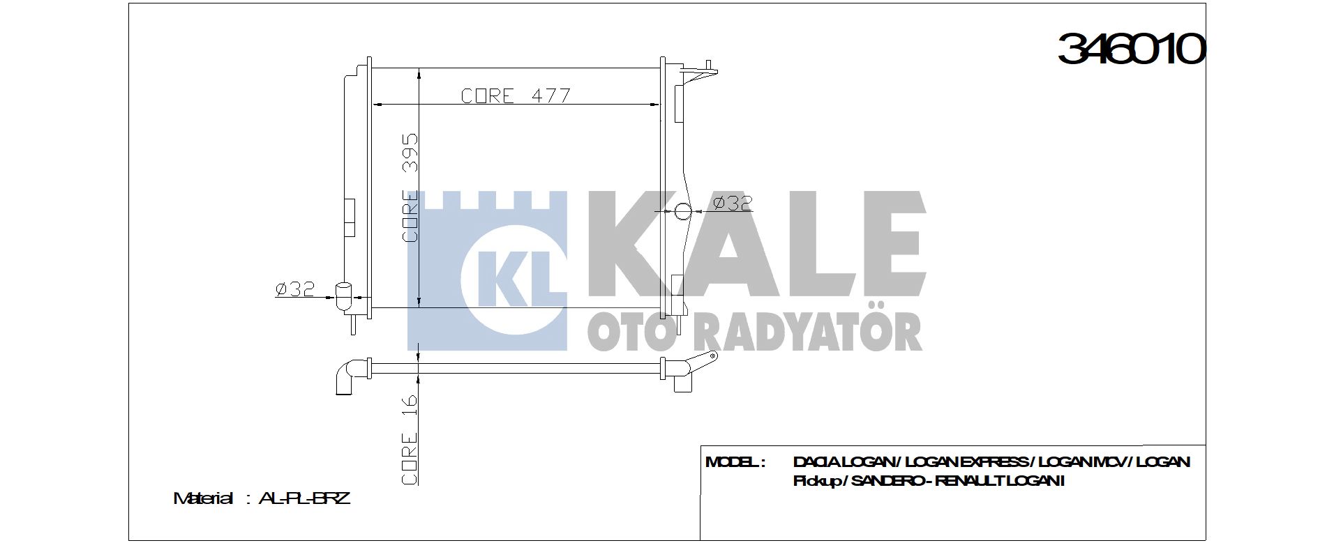 RADYATÖR 346010 LOGAN SANDER O-II 1.2 1.4 1.6 08-  (BRAZING)