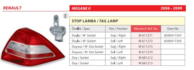 STOP SAĞ 611273 MEGANE 06-10 DUYSUZ