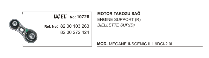 MOTOR TAKOZU SAĞ 10726 MEGANE-II SCENIC-II 1.9 DCI 2.0-16V 8200103263 8200272424